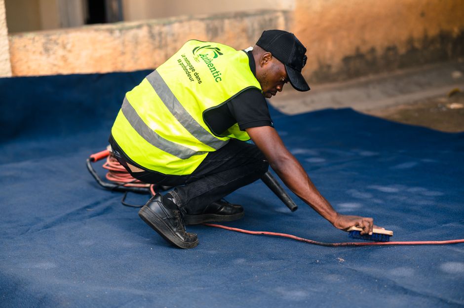 Professional carpet cleaning equipment in action